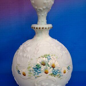 Antique Victorian Hand-Painted Opaline Glass Barber Perfume Bottle